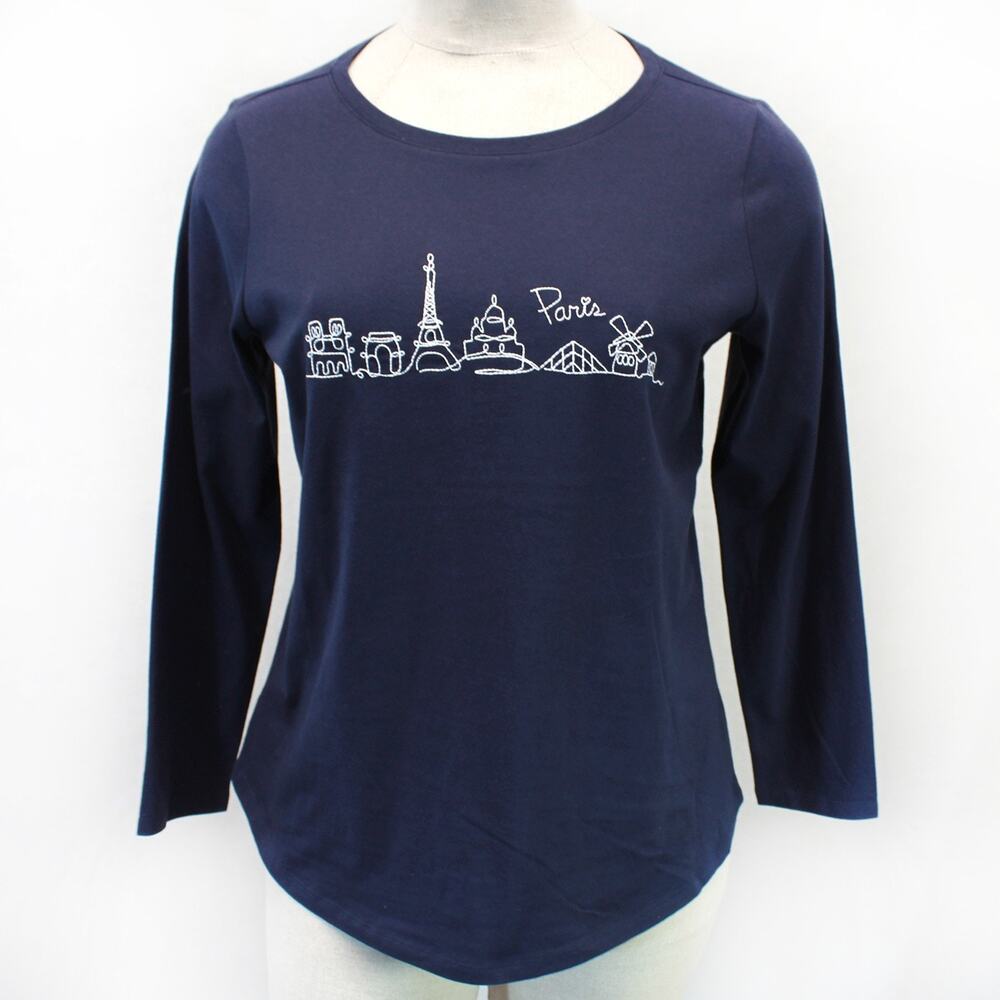 Talbots Plus Navy Paris Cotton Long Sleeve Sweatshirt Blouse Top Casual 2X - Picture 2 of 8